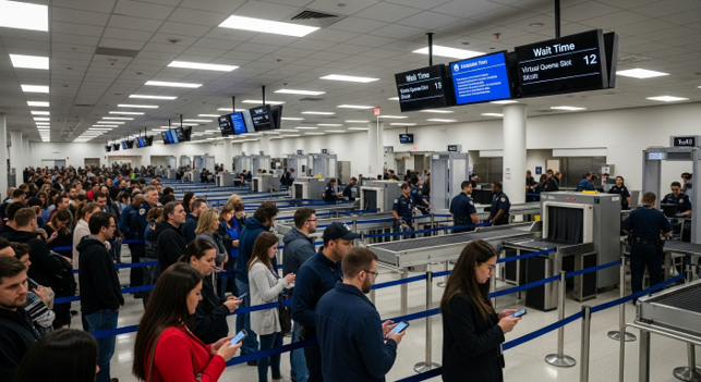 Virtual queuing at airport security checkpoint
